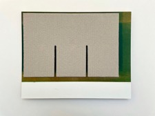 Håkan Berg, Open I, olja och collage på pannå, 25x32 cm utan ram, 48x52 cm med ram, 8 000 SEK 